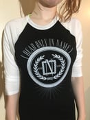 Image of Dead Name Attire Seal Baseball Tee (White on Black)