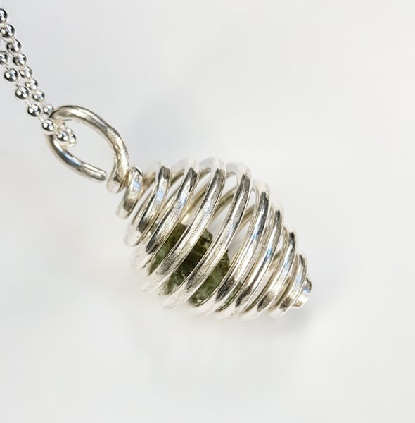 Image of Pure Silver Moldavite Crystal Hive Necklace