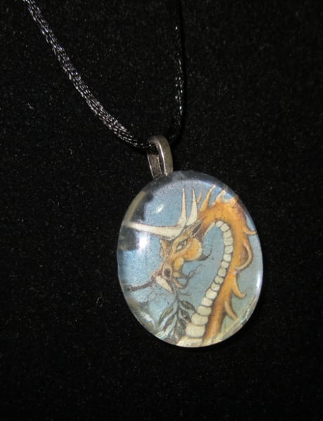 Image of Gold Dragon - Upcycled Glass Cabochon Pendant