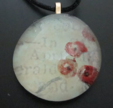 Image of Flowers & Writing - Upcycled Glass Cabochon Pendant