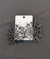 Image 1 of Black Glitter Spiderweb Heart Earrings