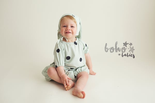 Image of Duckegg Bubble Romper with matching Bonnet