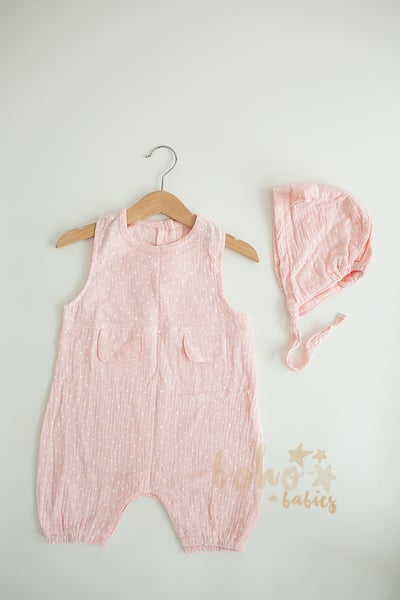 Image of Pink Stars Romper & Bonnet