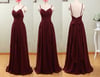 Pretty Simple Straps Backless Maroon Long Prom Dress with Bow, Maroon Prom Dress 2017