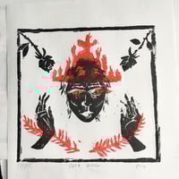 ROSE KING linoleum block print