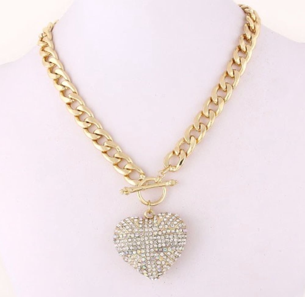 Image of RHINESTONE HEART CHARM NECKLACE