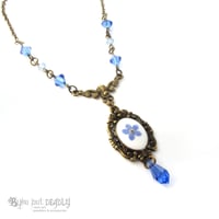Image 1 of Forget-me-not Flower Beaded Victoriana Cameo Necklace