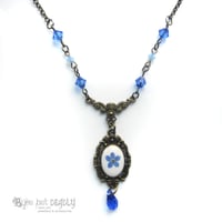 Image 3 of Forget-me-not Flower Beaded Victoriana Cameo Necklace