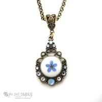 Image 1 of Forget-me-not Single Pressed Flower Cameo Pendant