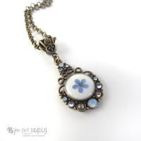 Image 3 of Forget-me-not Single Pressed Flower Cameo Pendant