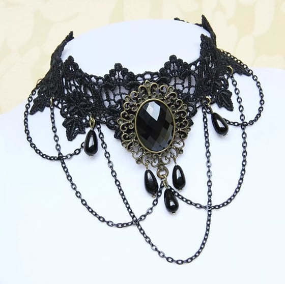 Image of GOTHIC BLACK GEM CHOKER NECKLACE