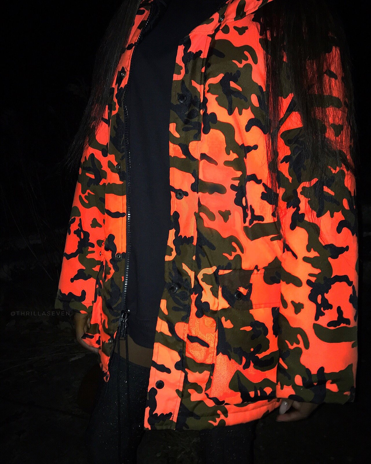 orange camo parka