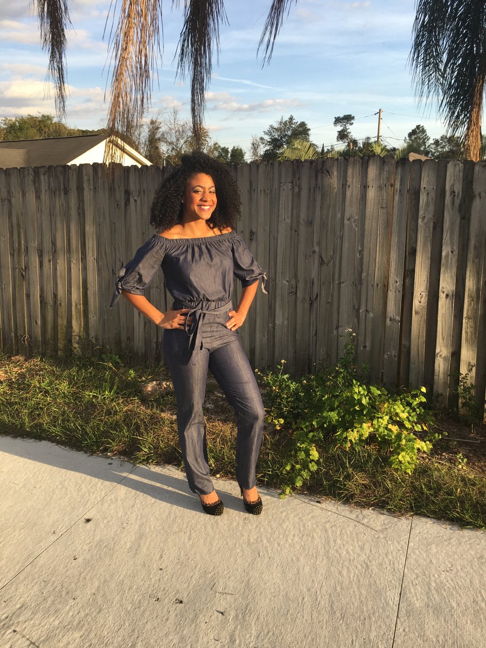 Image of Denim off the Shoulder Jumpsuit