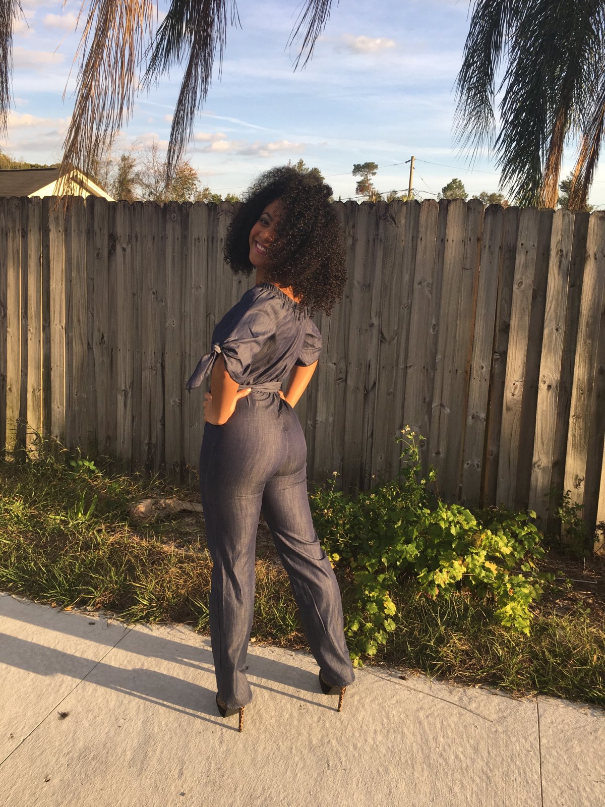 Image of Denim off the Shoulder Jumpsuit