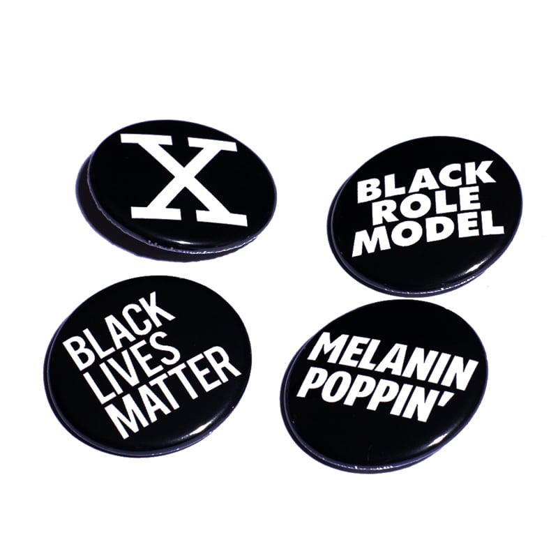Image of All Black Everything Kit 4 Pin Back Button Pack