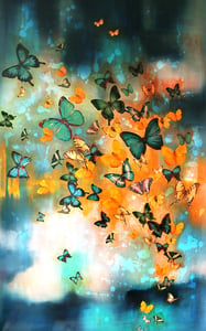 Image of Lily Greenwood Giclée Print - Butterflies on Prussian Blue/Turquoise/Gold - 10"x 16" (Open Edition)
