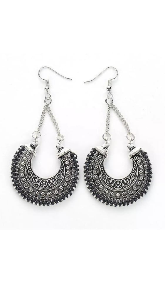 Image of Bohemian Ethnic Antique Silver Dangle Earrings