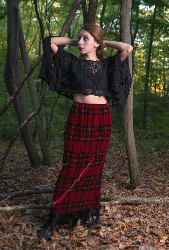 Image of 80s Fringe Plaid Maxi Skirt