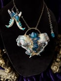 Blue Amethyst Bisected Cat Skull - Necklace & Earring Set