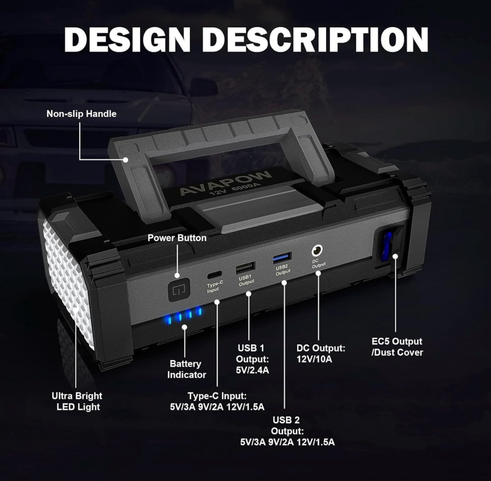 AVAPOW 6000A Car Battery Jump Starter