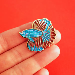 Image of Betta fish, Siamese Fighting Fish, gold enamel pin - badge - lapel pin