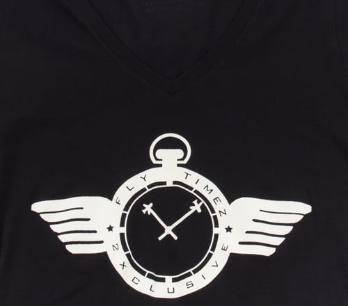 Image of WOMENS FlyTimez "Official" Logo V-Neck Tee (Black/White)