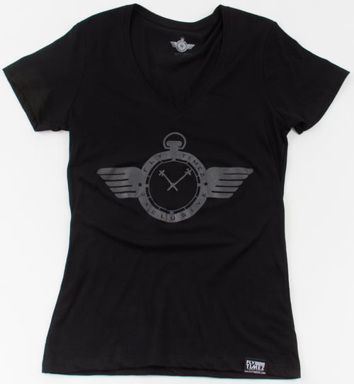 Image of WOMENS FlyTimez "Official" Logo V-Neck Tee (Black/Black)