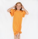 Image 1 of Mustard Yellow Pleated Sleeves Knot Knit Dress
