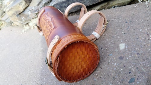 Image of Custom Hand Tooled Leather Motorcycle Fork Bag. Your image/design or idea