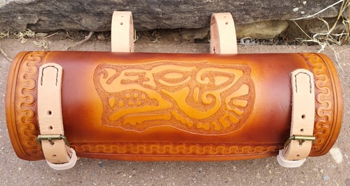 Image of Custom Hand Tooled Leather Motorcycle Fork Bag. Your image/design or idea