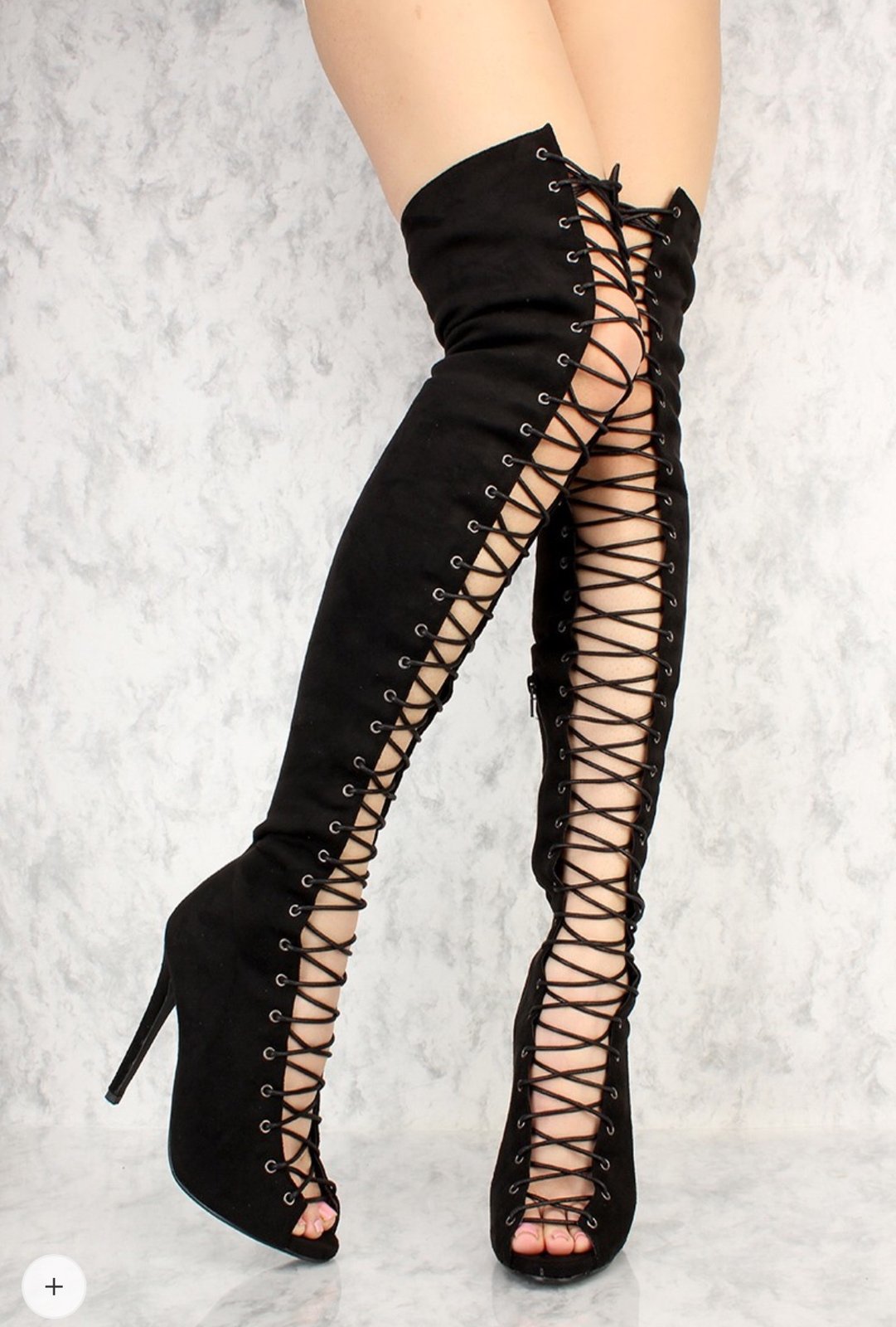 black lace up thigh high boots