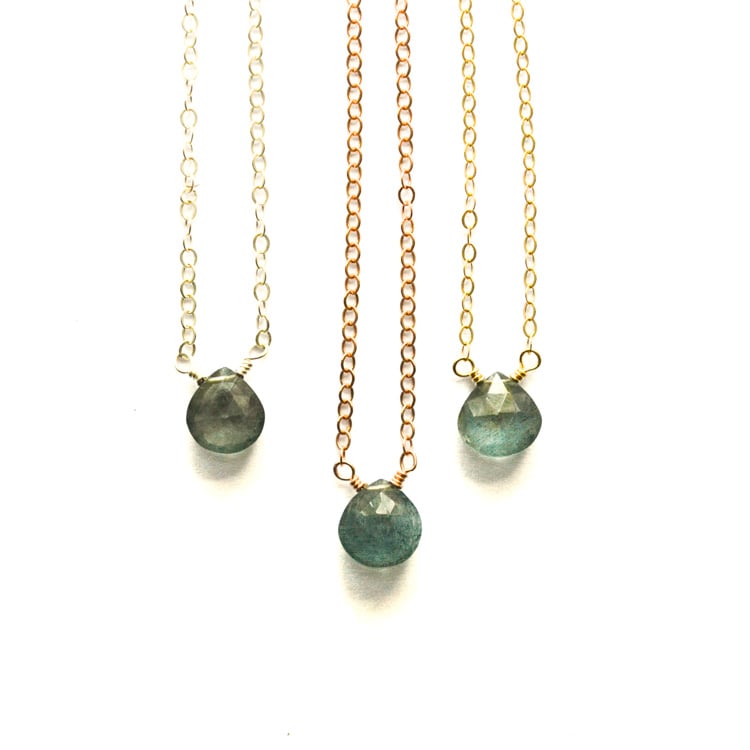 Image of Tiny moss aquamarine solitaire necklace
