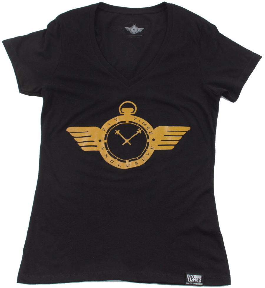 Image of WOMENS FlyTimez "Official" Logo V-Neck Tee (Black/Gold)