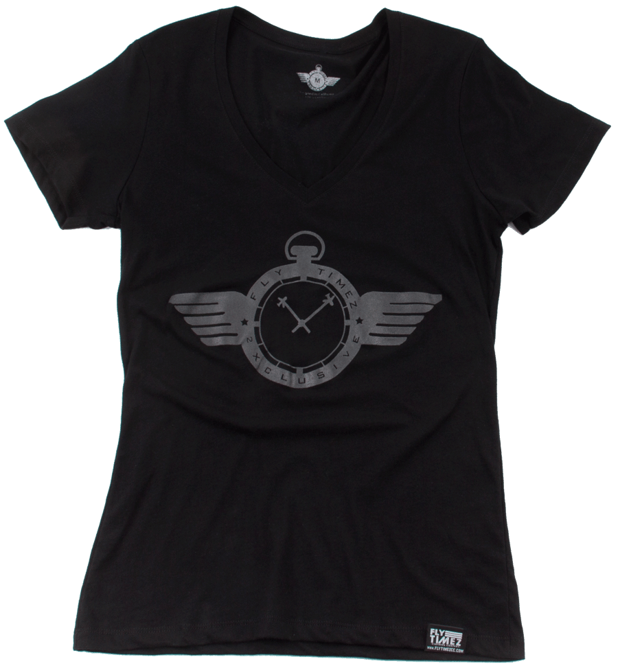 Image of WOMENS FlyTimez "Official" Logo V-Neck Tee (Black/Black)