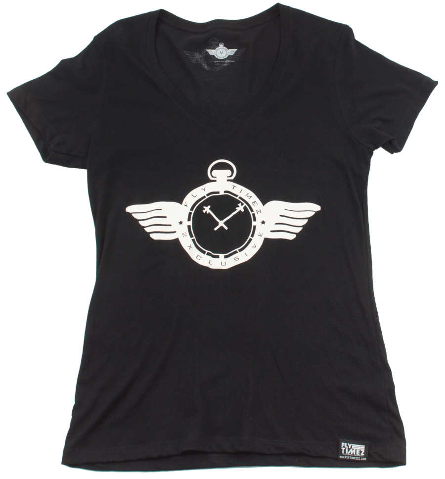 Image of WOMENS FlyTimez "Official" Logo V-Neck Tee (Black/White)