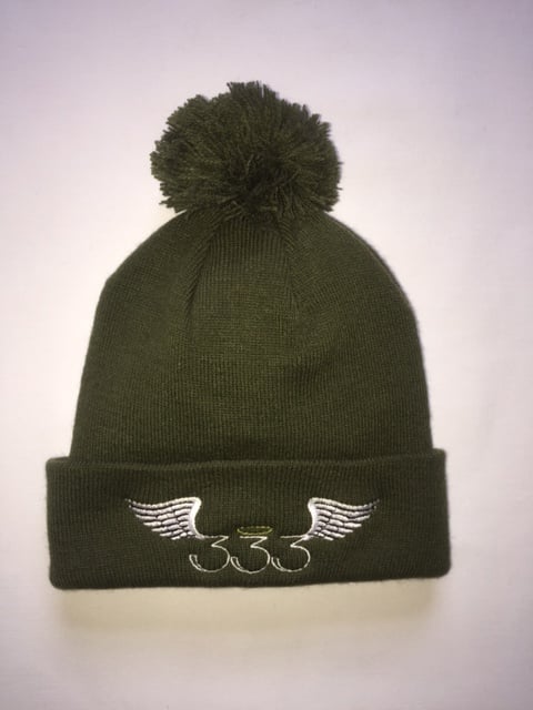 Image of 333 Wings Bobble Beanie (Army Green)