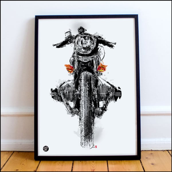 Image of Framed Motorcycle Art - 30x40cm