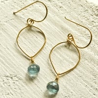Image 4 of Moss aquamarine earrings lotus loop v2 14kt gold-filled March birthstone