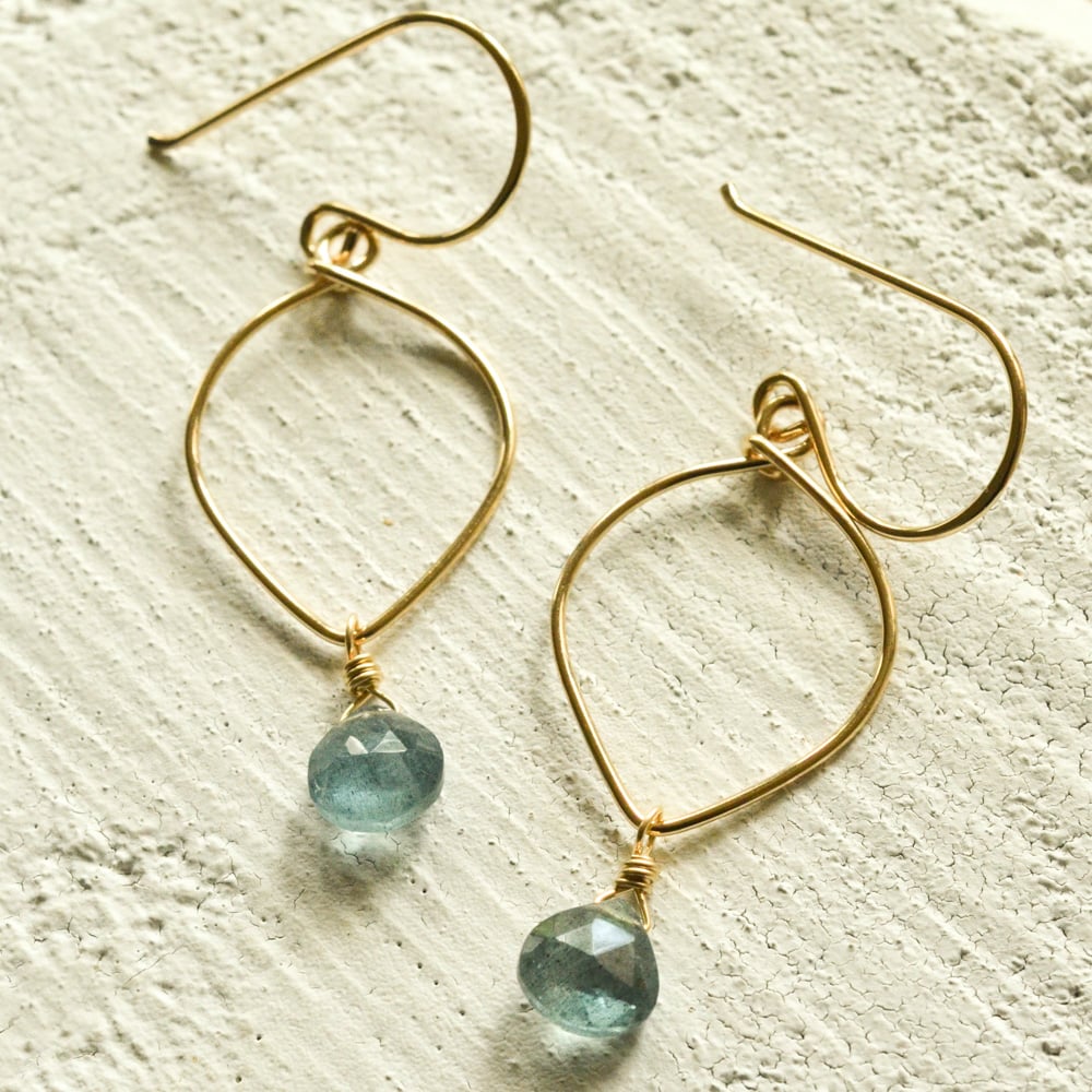 Image of Moss aquamarine earrings lotus loop v2 14kt gold-filled March birthstone