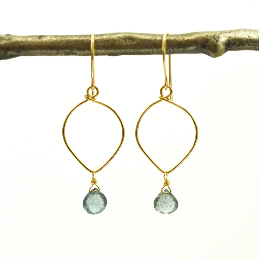 Image of Moss aquamarine earrings lotus loop v2 14kt gold-filled March birthstone