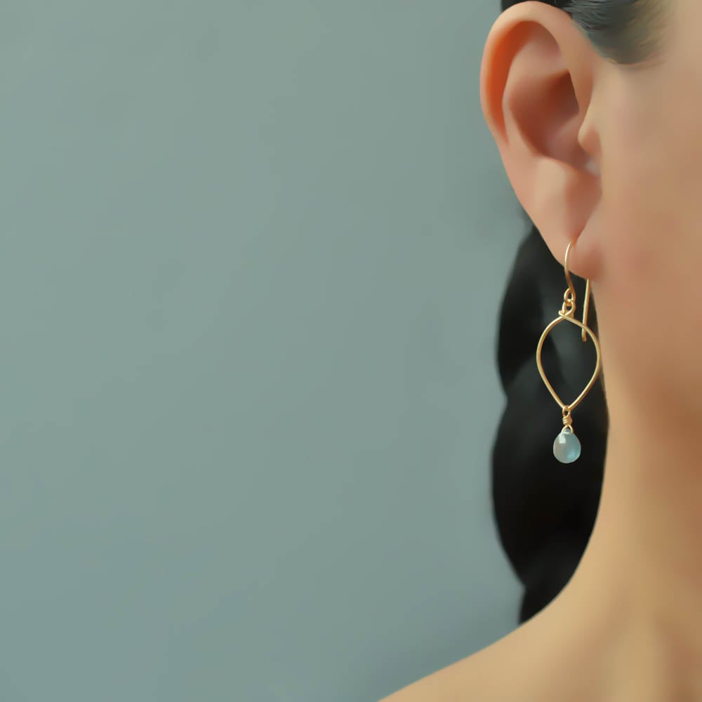 Image of Moss aquamarine earrings lotus loop v2 14kt gold-filled March birthstone
