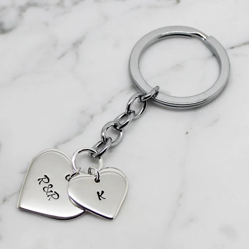 Image of Personalised Double Love Heart Sterling Silver Key Chain