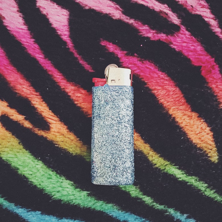 Image of  the handmade glitter prince$$ lighter (blue)