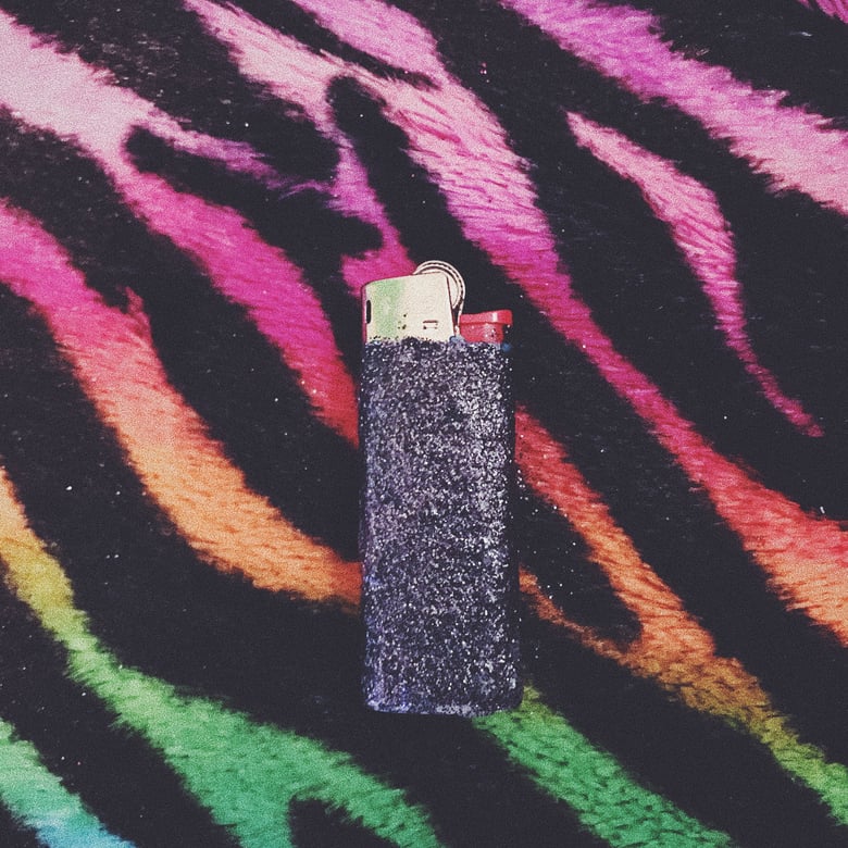 Image of  the handmade glitter prince$$ lighter (black)