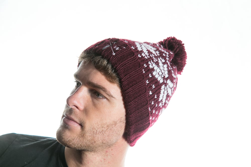 Image of Icarus & Wilde Burgundy and White Signature Pattern Beanie