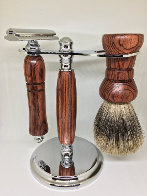 Image of Burmese Rosewod Safety Razor and Badger Brush Set