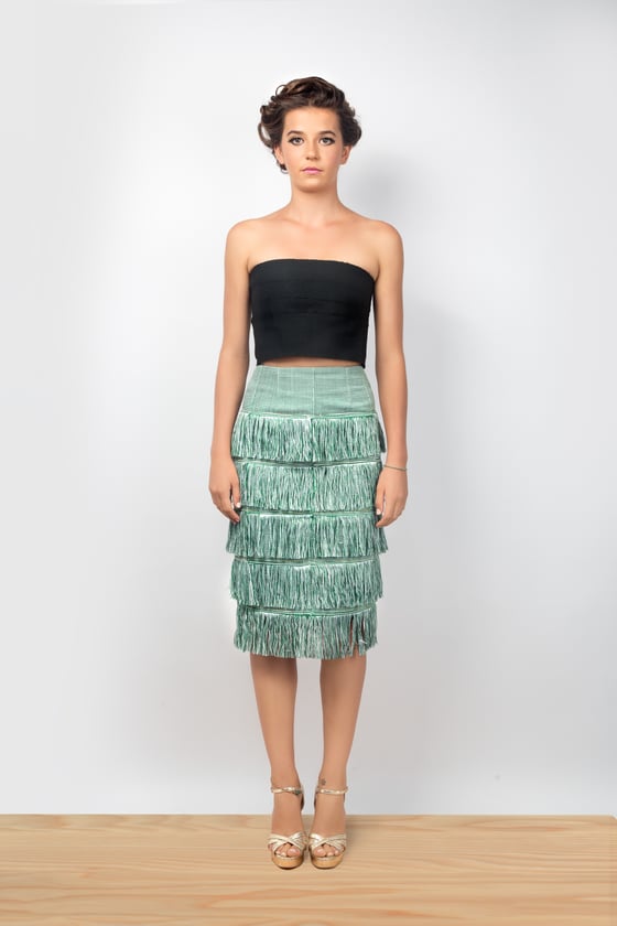 Image of Dumi Fringe Skirt (Leaf/Salt/Pepper)