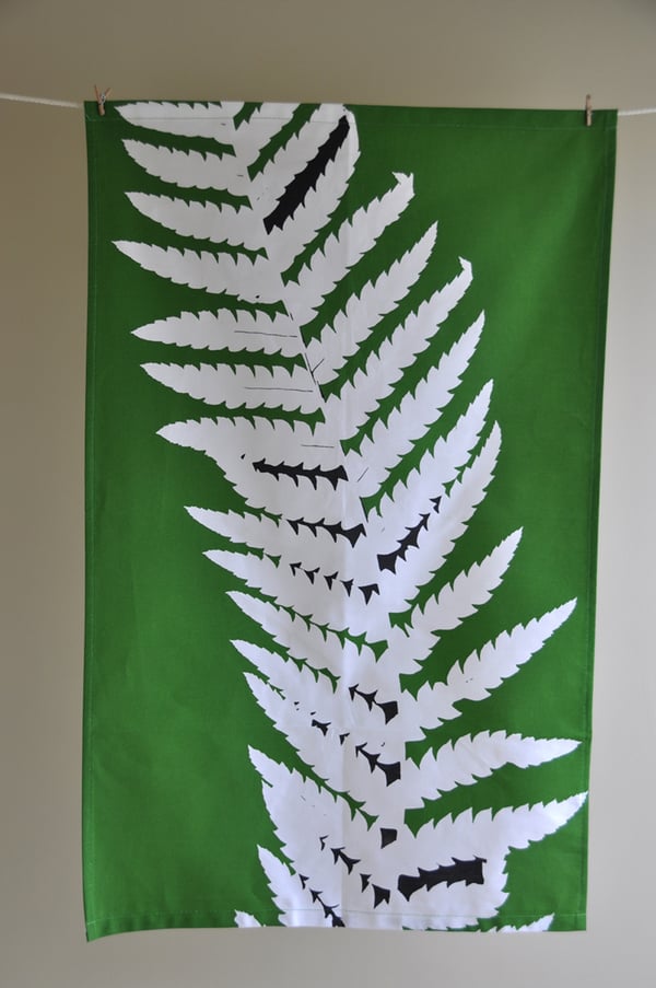 Image of Green or Orange Fern tea towel