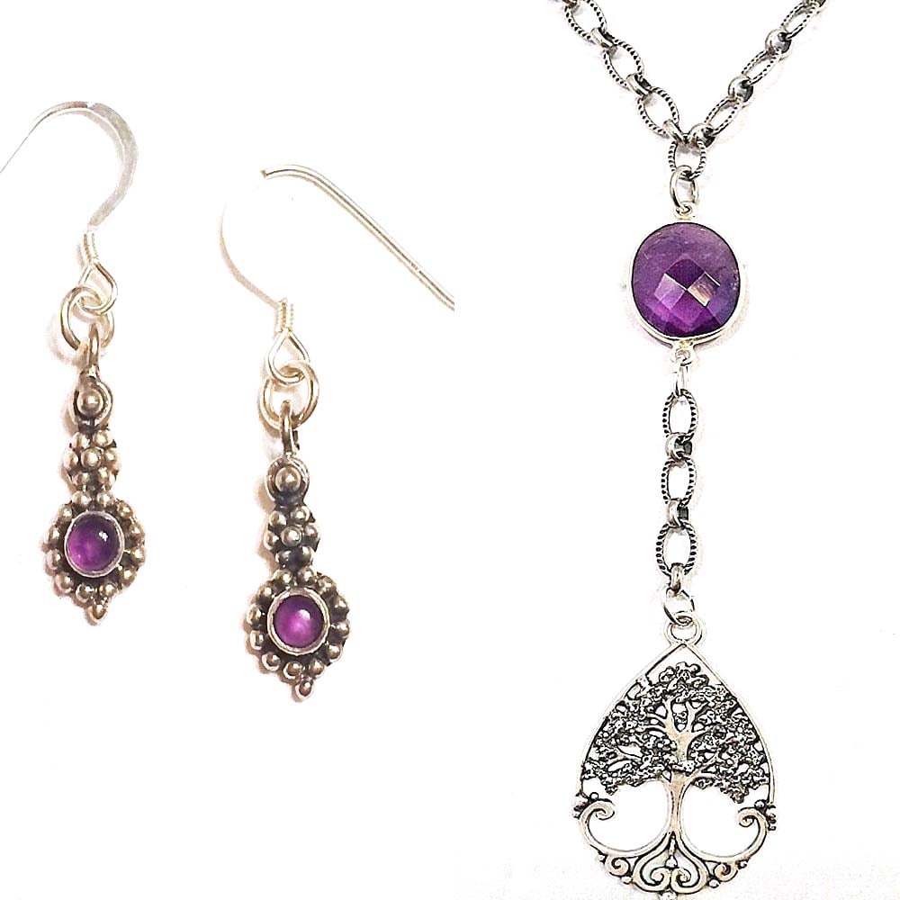 Image of TREE-OF-LIFE & AMETHYST LARIAT NECKLACE 