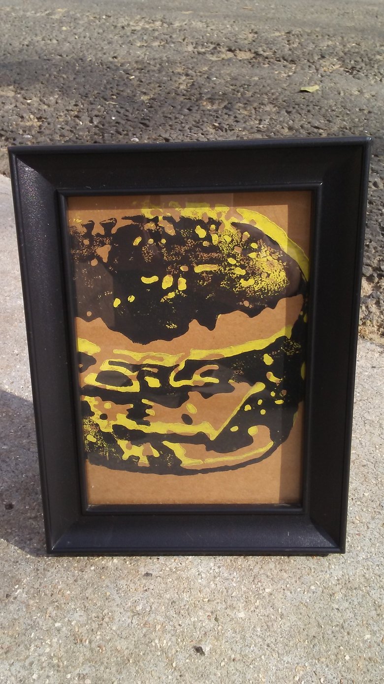 Image of 666 Burgers Framed Black & Yellow Wood Block Print